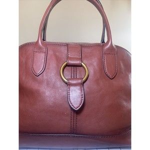 Frye Hangbag Domed Double Handle Satchel Cognac Round Buckle Accent Crossbody